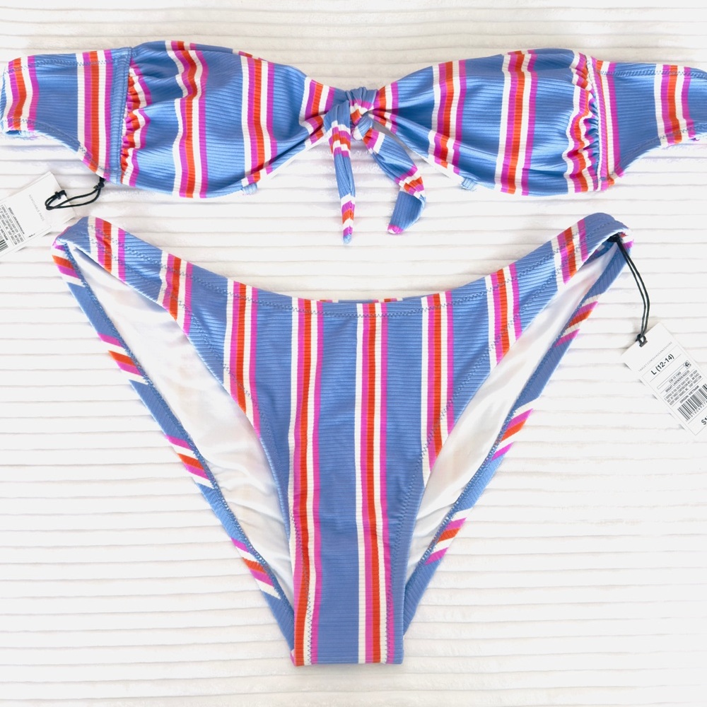 Shade & Shore Striped Bikini Top M Bottoms L